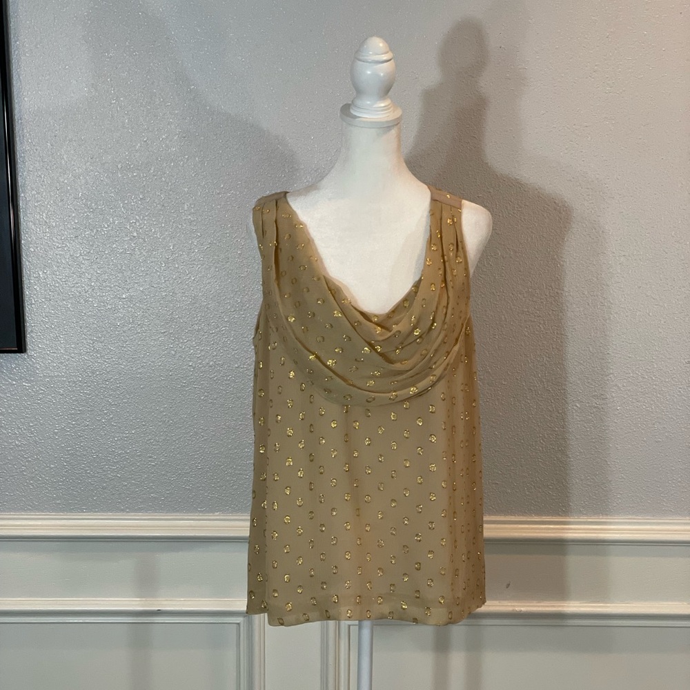 J Crew Silk and Gold Metallic Sleeveless Cowl Neck Top